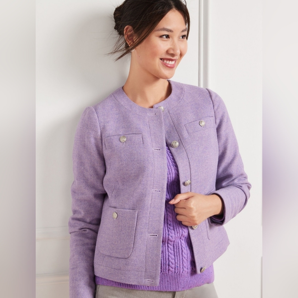 Talbots Purple Lavender Herringbone Shetland Jacket Woman 16W Wool Blend Lined